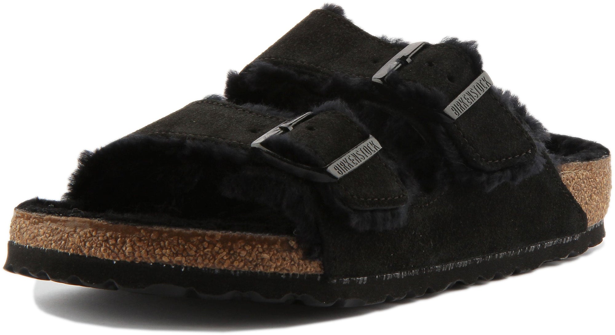 Birkenstock Arizona-sandaler | Svart mocka med fårskinnsfoder för kvinnor