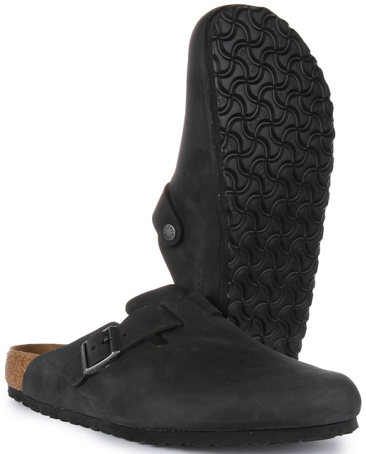 Zoccoli Birkenstock Boston | Vera pelle nera da uomo e donna