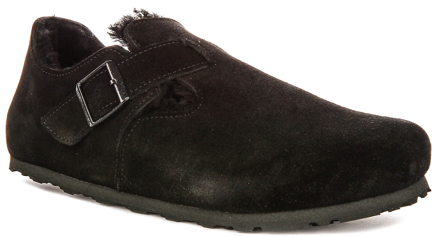 Birkenstock London Clogs | Black shearling-lined suede for Women - Regular Fit