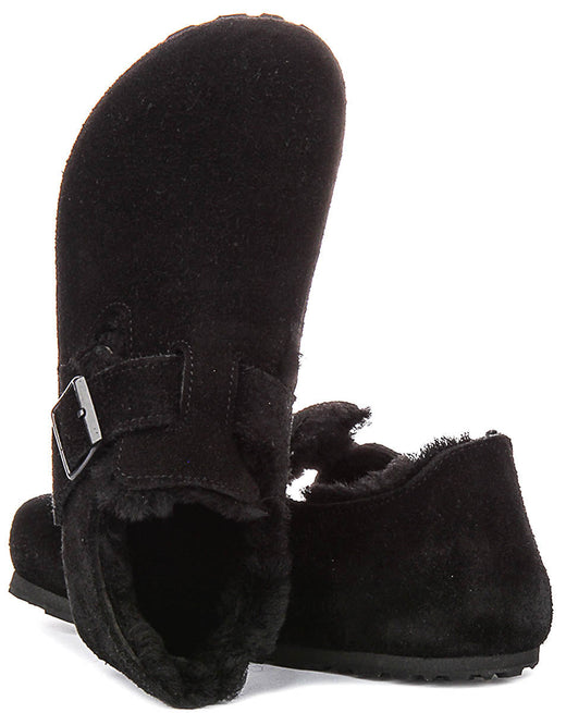Birkenstock London Clogs | Black shearling-lined suede for Men and Women - Narrow Fit