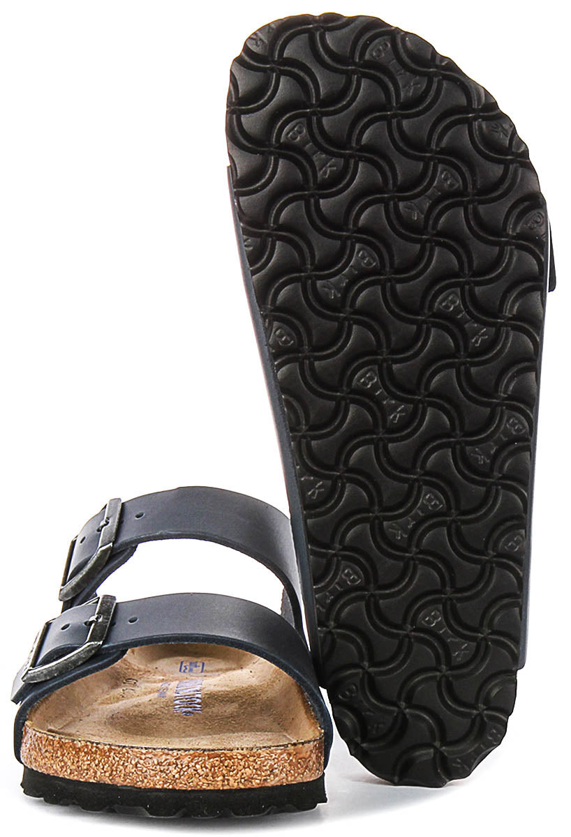 Sandalias Birkenstock Arizona | Piel auténtica azul - plantilla Soft Footbed para hombre y mujer - Ajuste regular