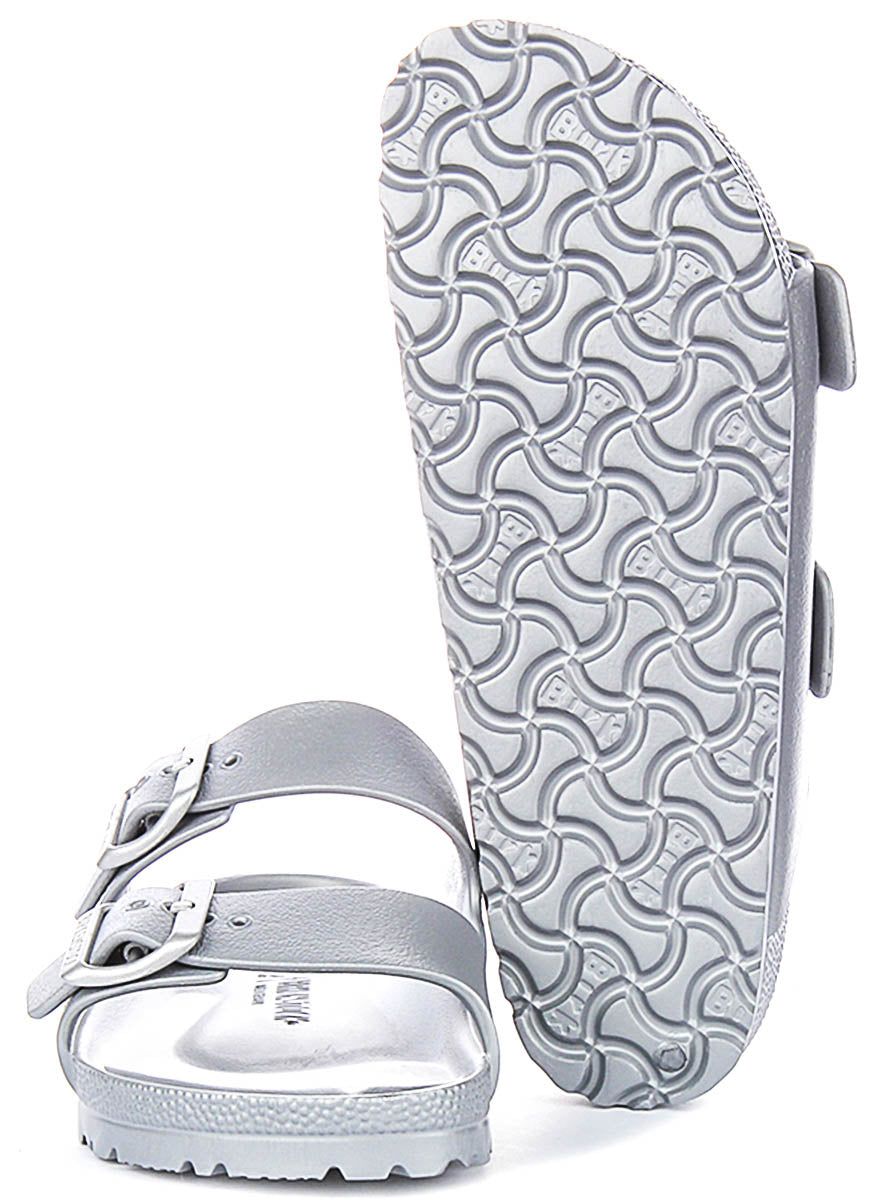 Sandales Birkenstock Arizona | en EVA argenté pour hommes et femmes – largeur étroite