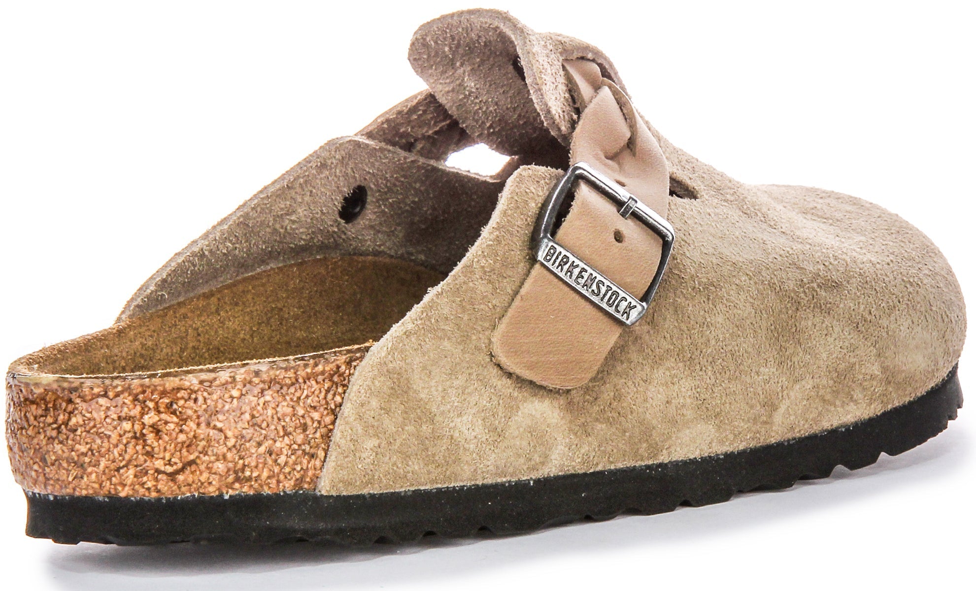 Birkenstock Boston Clogs | Taupe suede leather - Braided Strap for Women