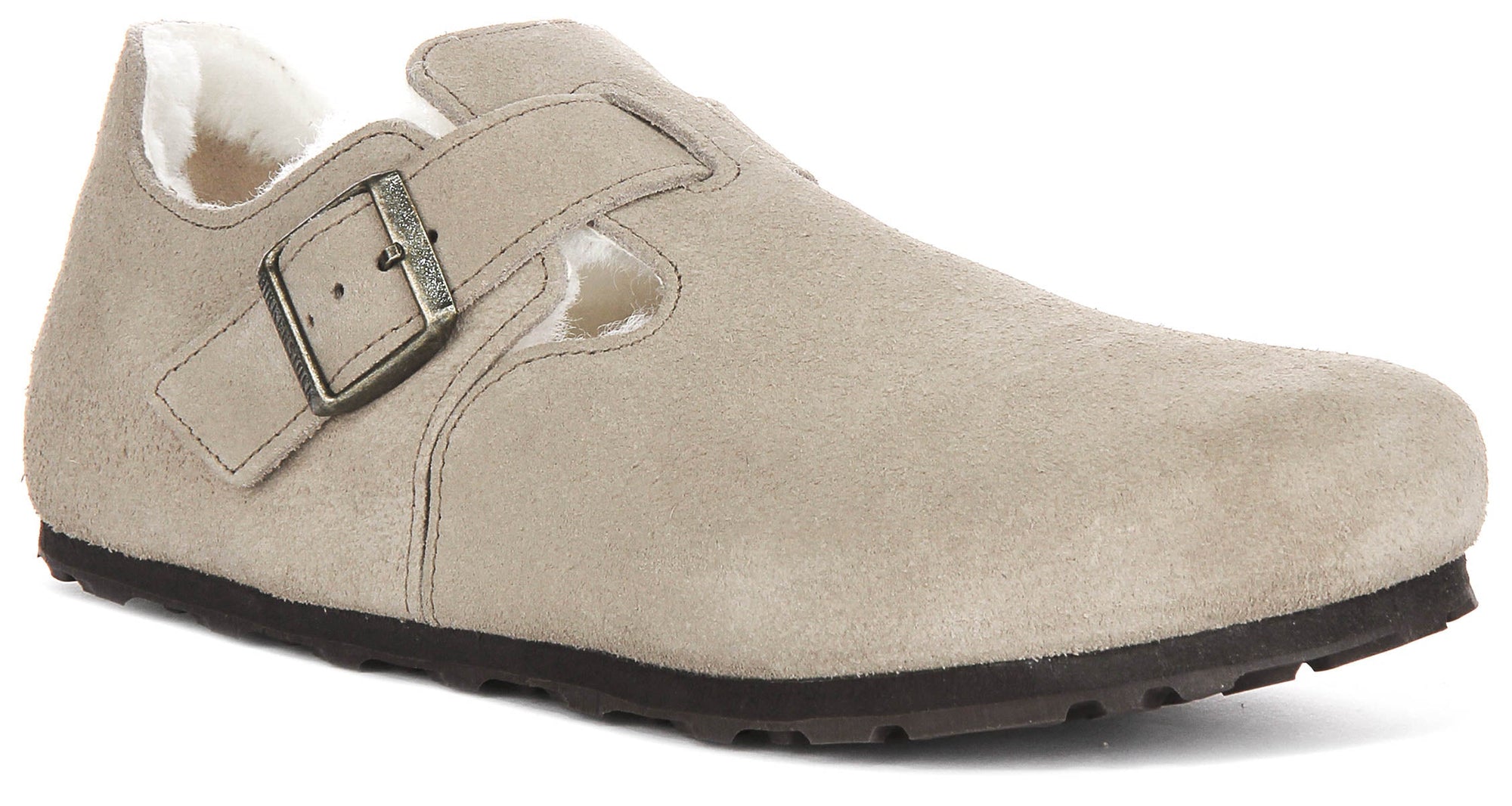 Birkenstock London Clogs | Taupe shearling-lined suede for Women