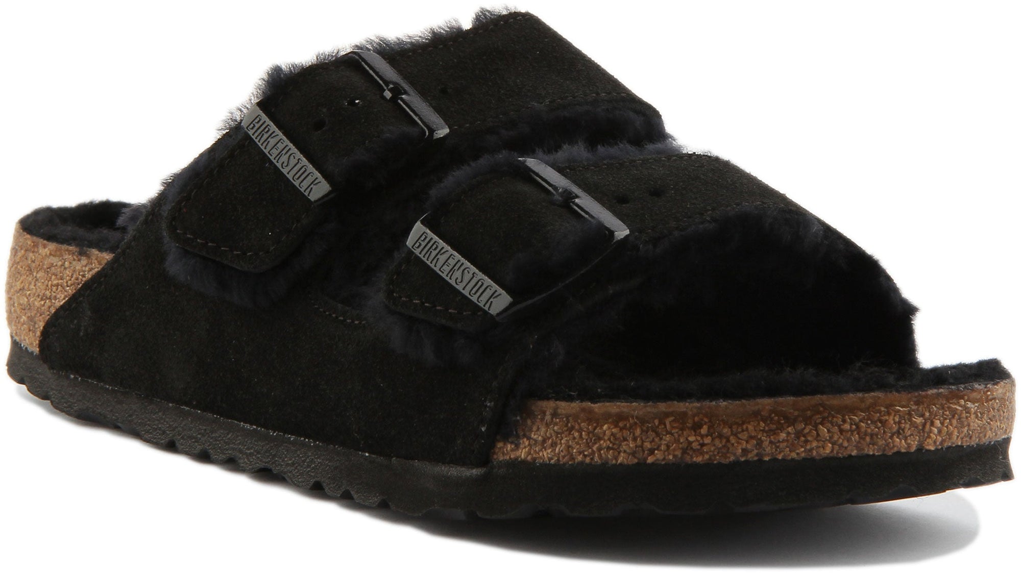 Birkenstock Arizona-sandaler | Svart mocka med fårskinnsfoder för kvinnor