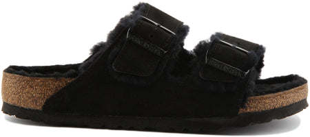 Birkenstock Arizona-sandaler | Svart mocka med fårskinnsfoder för kvinnor