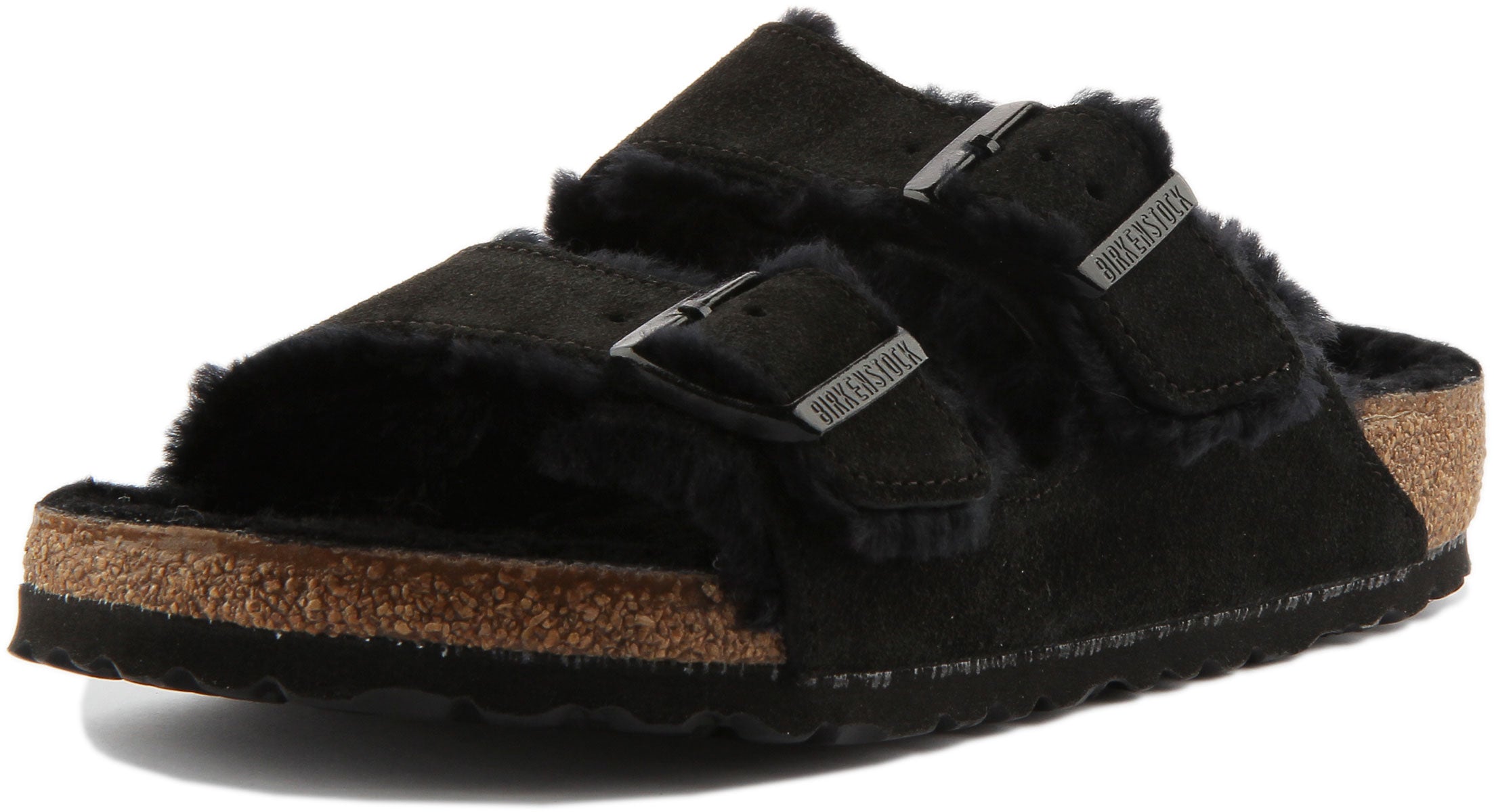 Birkenstock Arizona-sandaler | Svart mocka med fårskinnsfoder för kvinnor