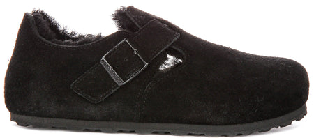Birkenstock London Clogs | Black shearling-lined suede for Men and Women - Narrow Fit