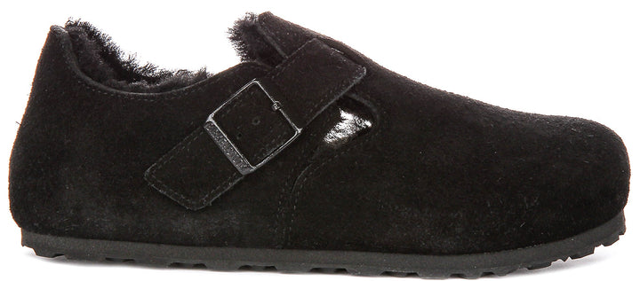 Birkenstock London Clogs | Black shearling-lined suede for Men and Women - Narrow Fit