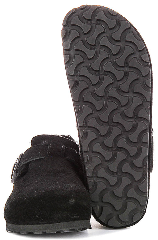 Birkenstock London-klompen | zwart suède met voering van lamsvacht voor heren en dames – smalle pasvorm