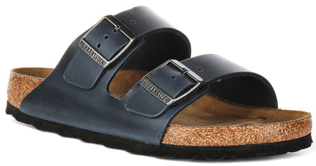 Sandalias Birkenstock Arizona | Piel auténtica azul - plantilla Soft Footbed para hombre y mujer - Ajuste regular