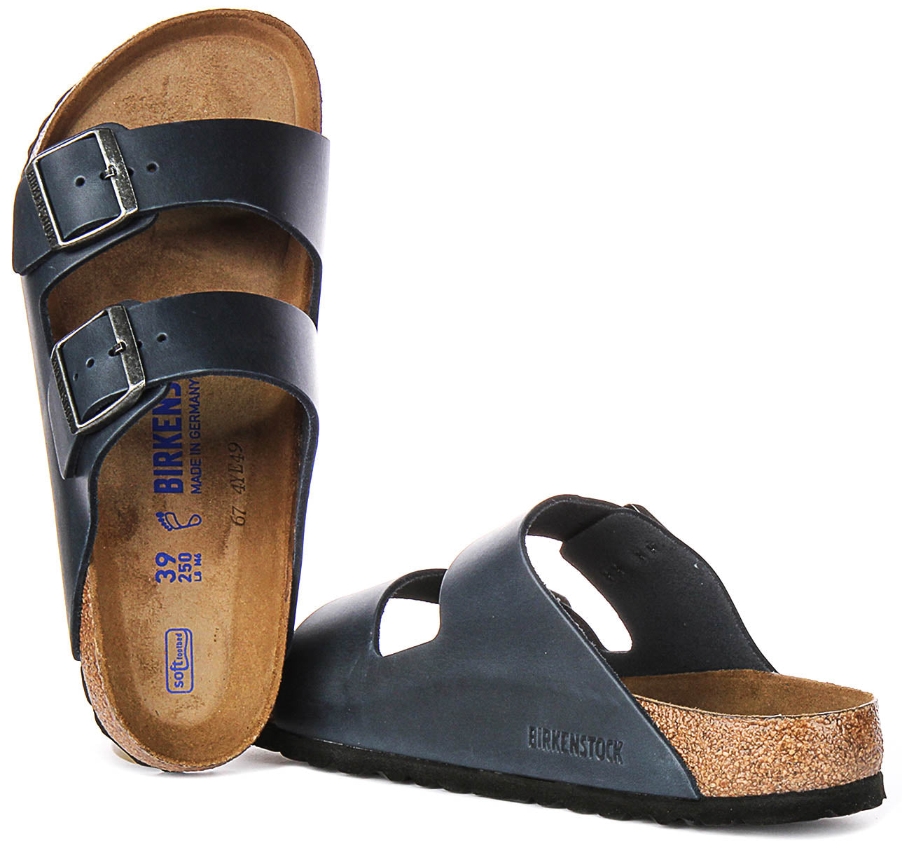 Sandalias Birkenstock Arizona | Piel auténtica azul - plantilla Soft Footbed para hombre y mujer - Ajuste regular