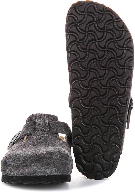Birkenstock Boston Clogs | Charcoal suede leather for Men and Women - Narrow Fit