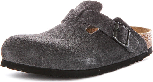 Birkenstock Boston klompen | Antraciet suèdeleer voor heren en dames - Smalle pasvorm