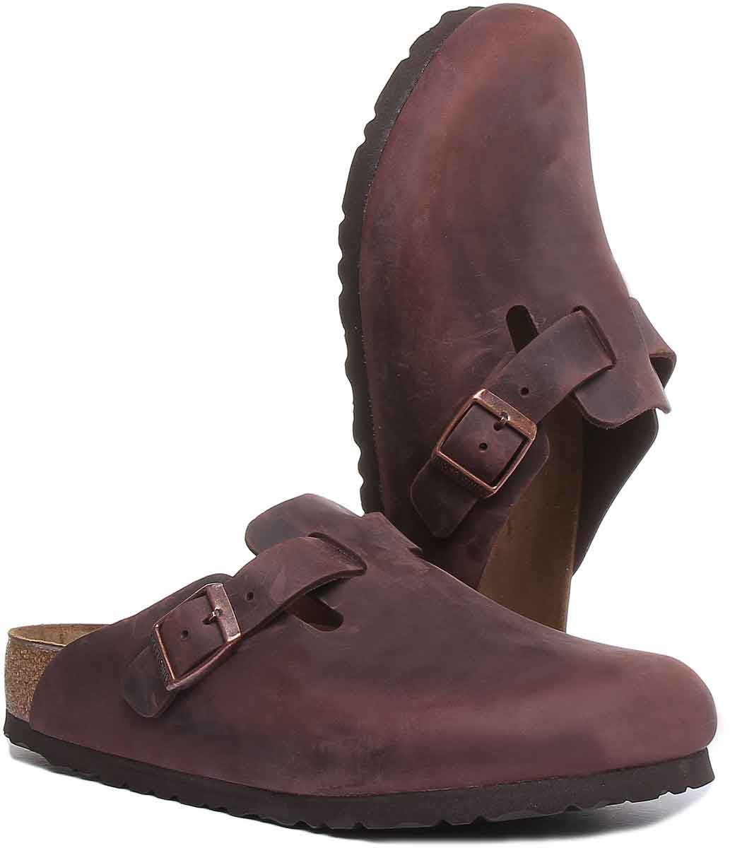 Birkenstock Boston klompen | donkerbruin echt leer voor heren