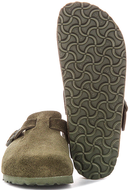 Birkenstock Boston Clogs | Dark Green Birko-Flor for Men and Women - Narrow Fit