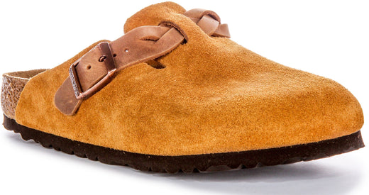 Birkenstock Boston Clogs | Mink suede leather - Braided Strap for Women