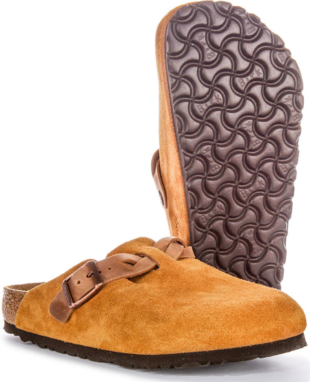 Sabots Birkenstock Boston | Cuir suédé vison - bride tressée pour femmes
