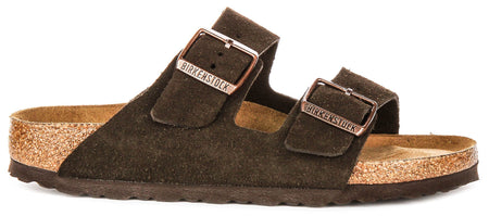 Sandali Birkenstock Arizona | Pelle scamosciata color moka - plantare morbido da uomo e donna - calzata stretta