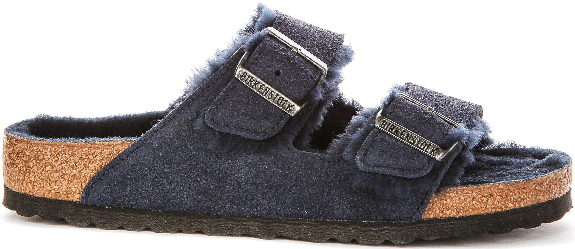 Sandales Birkenstock Arizona | en daim bleu marine doublé de peau lainée pour femmes – largeur normale