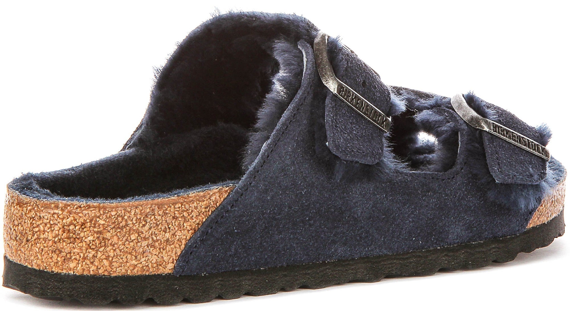Sandales Birkenstock Arizona | en daim bleu marine doublé de peau lainée pour femmes – largeur normale