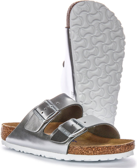 Sandalias Birkenstock Arizona | cuero auténtico plateado para mujer