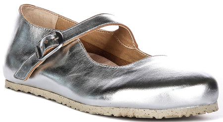 Birkenstock Tracy schoenen | Zilverkleurig kenmerkend Birkenstock-bovenmateriaal voor heren en dames