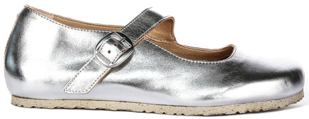 Birkenstock Tracy schoenen | Zilverkleurig kenmerkend Birkenstock-bovenmateriaal voor heren en dames