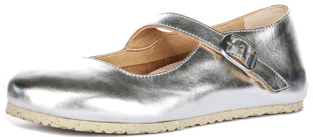 Birkenstock Tracy schoenen | Zilverkleurig kenmerkend Birkenstock-bovenmateriaal voor heren en dames