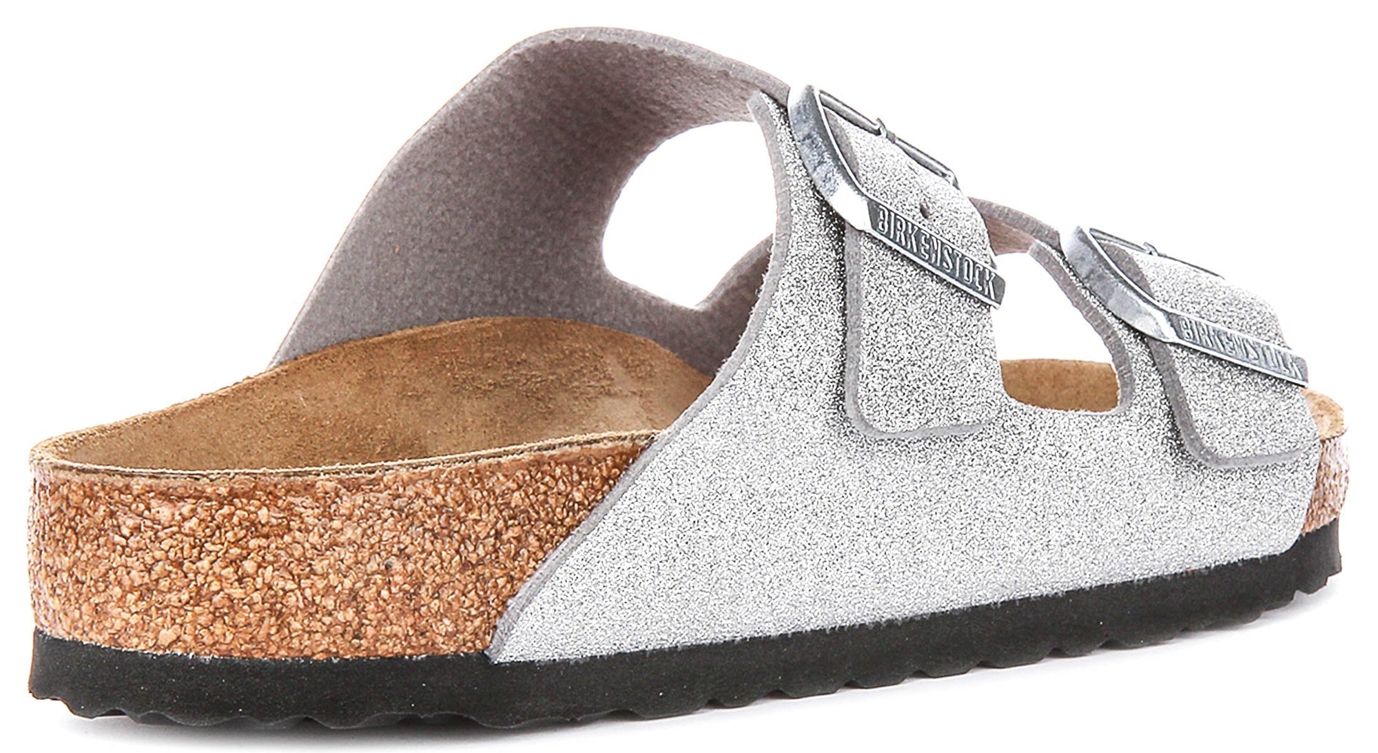 Sandales Birkenstock Arizona | en Birko-Flor argent métallisé – finition métallisée pour femmes – largeur normale