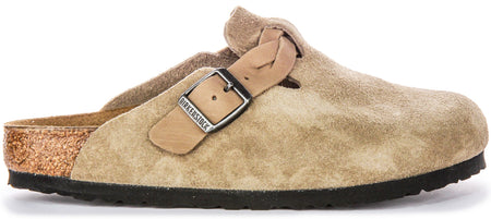 Sabots Birkenstock Boston | Cuir suédé taupe - bride tressée pour femmes