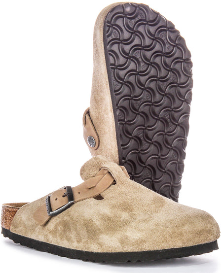 Sabots Birkenstock Boston | Cuir suédé taupe - bride tressée pour femmes