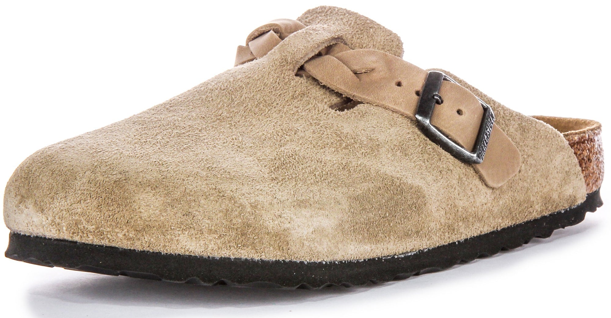 Sabots Birkenstock Boston | Cuir suédé taupe - bride tressée pour femmes