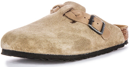 Sabots Birkenstock Boston | Cuir suédé taupe - bride tressée pour femmes