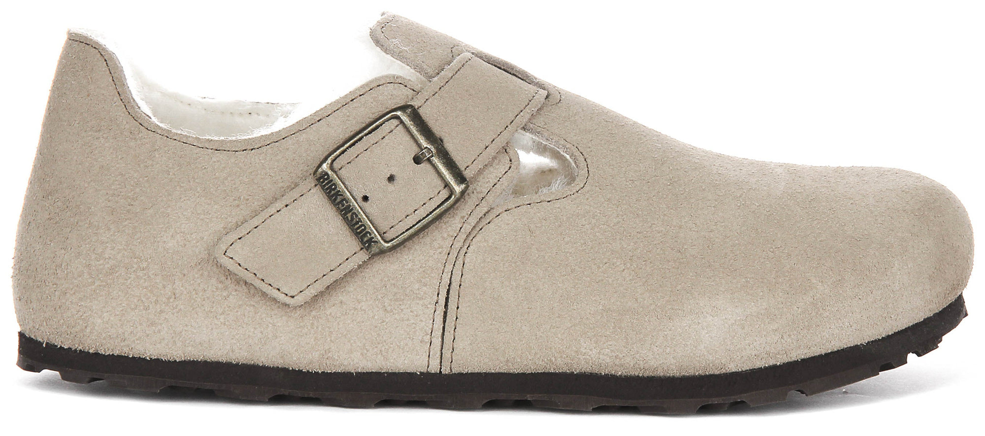 Birkenstock London clogs | Taupe suède met voering van schapenvacht voor dames