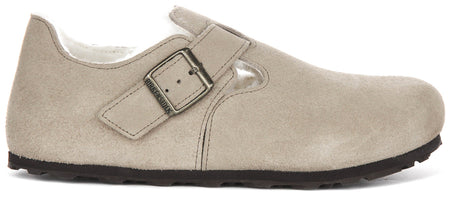 Birkenstock London clogs | Taupe suède met voering van schapenvacht voor dames