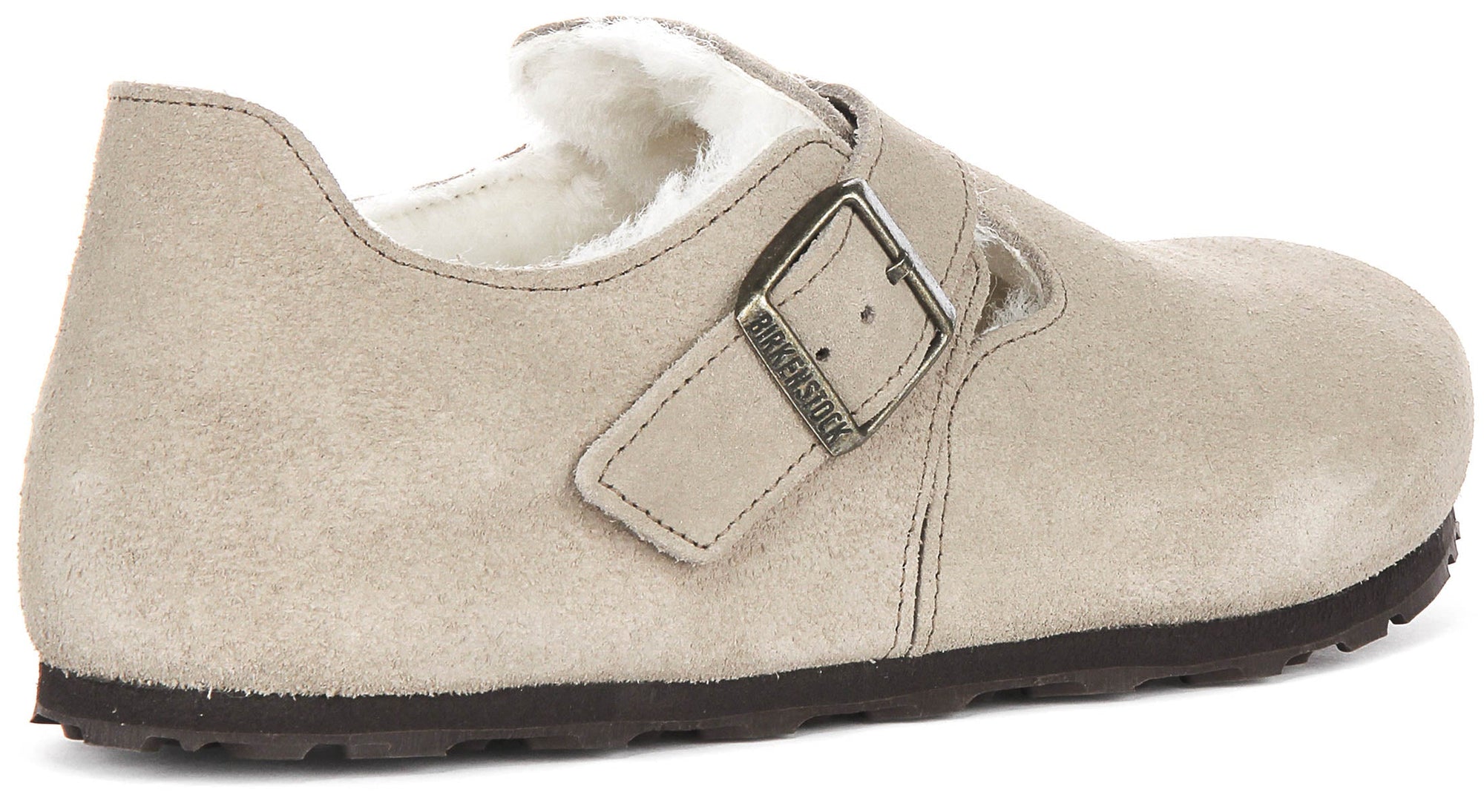 Birkenstock London clogs | Taupe suède met voering van schapenvacht voor dames