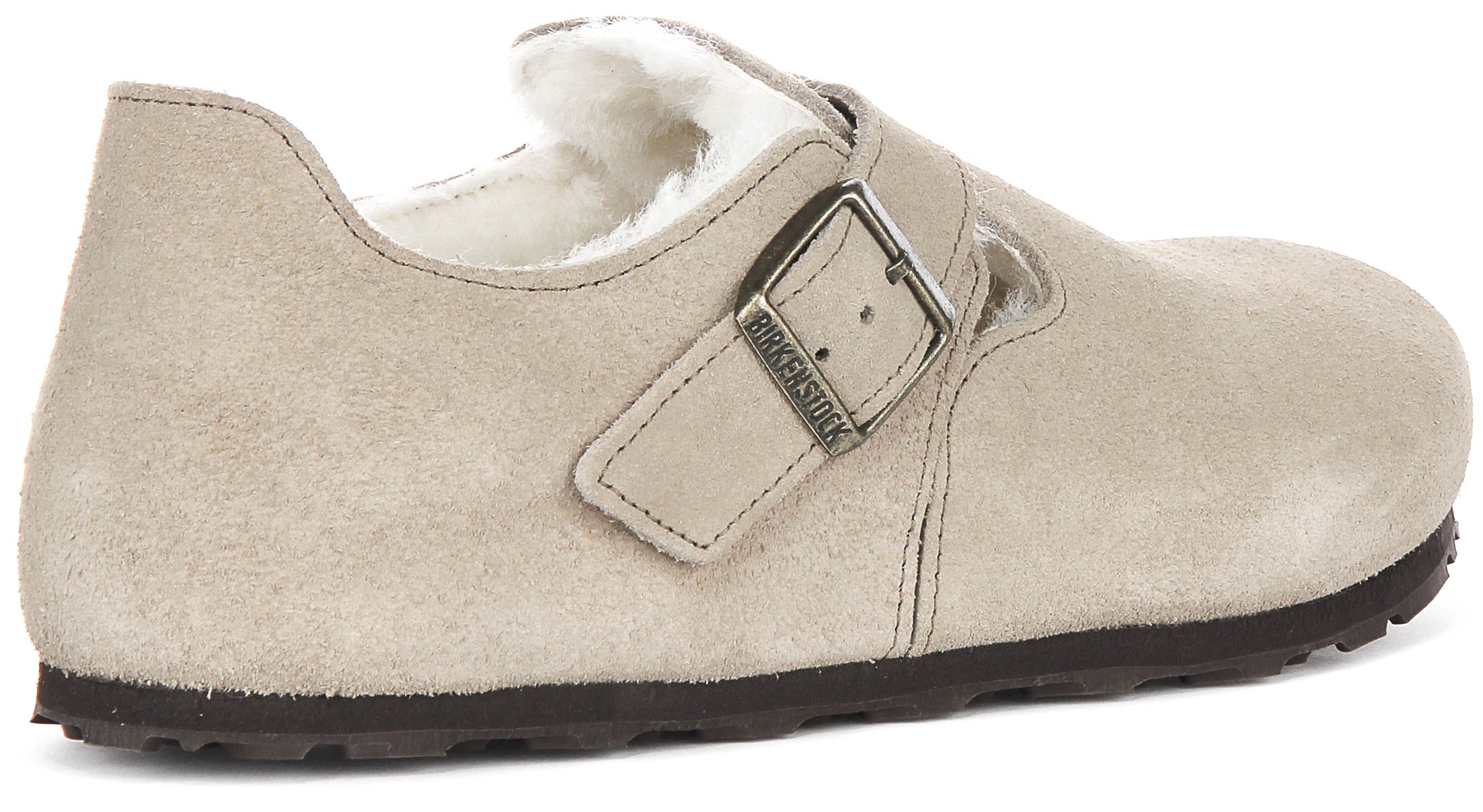 Birkenstock London clogs | Taupe suède met voering van schapenvacht voor dames