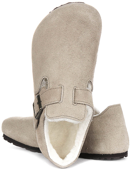Birkenstock London clogs | Taupe suède met voering van schapenvacht voor dames