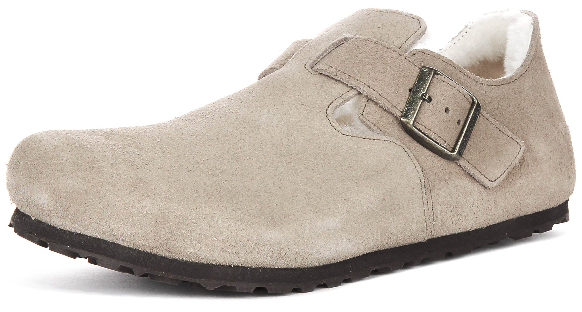 Birkenstock London clogs | Taupe suède met voering van schapenvacht voor dames