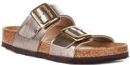 Birkenstock Sydney Cushion-klompen | taupekleurig suèdeleer voor dames – normale pasvorm