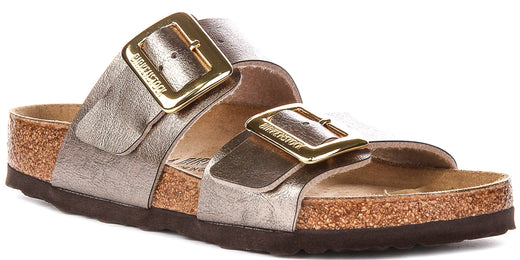 Birkenstock Sydney Cushion-klompen | taupekleurig suèdeleer voor dames – normale pasvorm