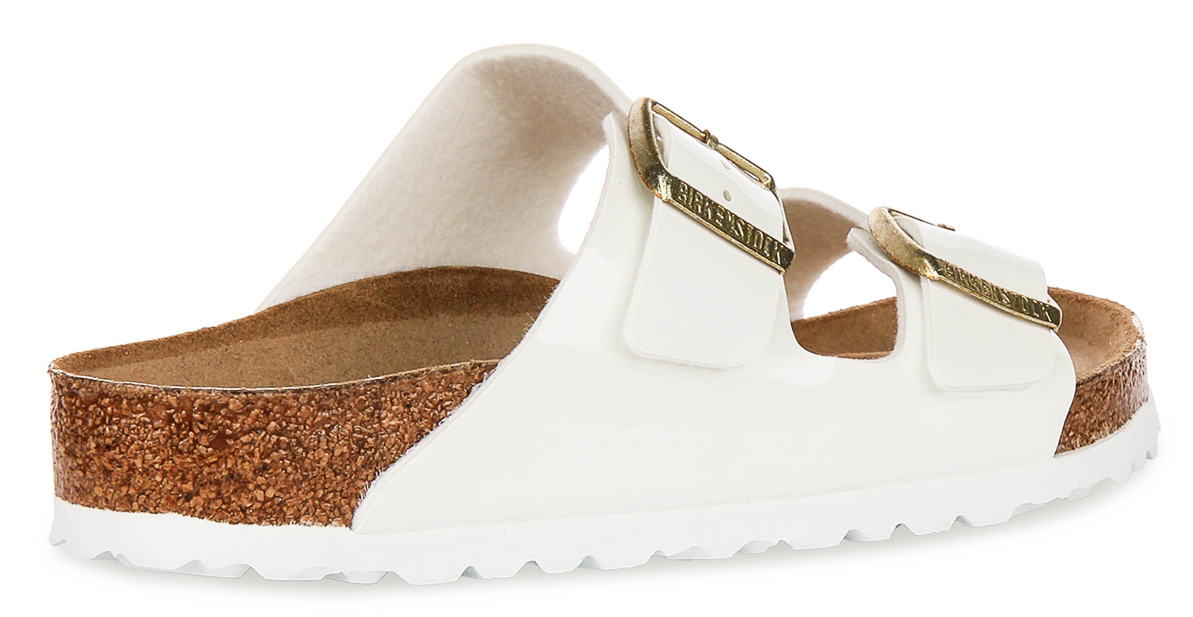 Sandales Birkenstock Arizona | en cuir à finition vernie blanche pour femmes – largeur normale